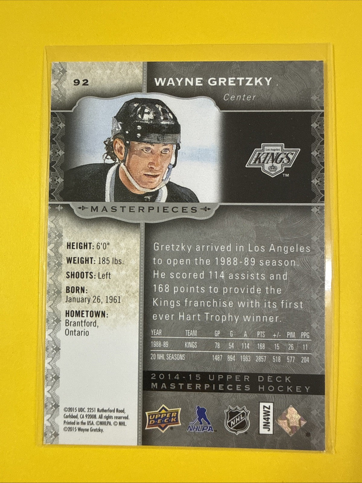 Wayne Gretzky 2014-15 UD Masterpieces Card No.92 - back