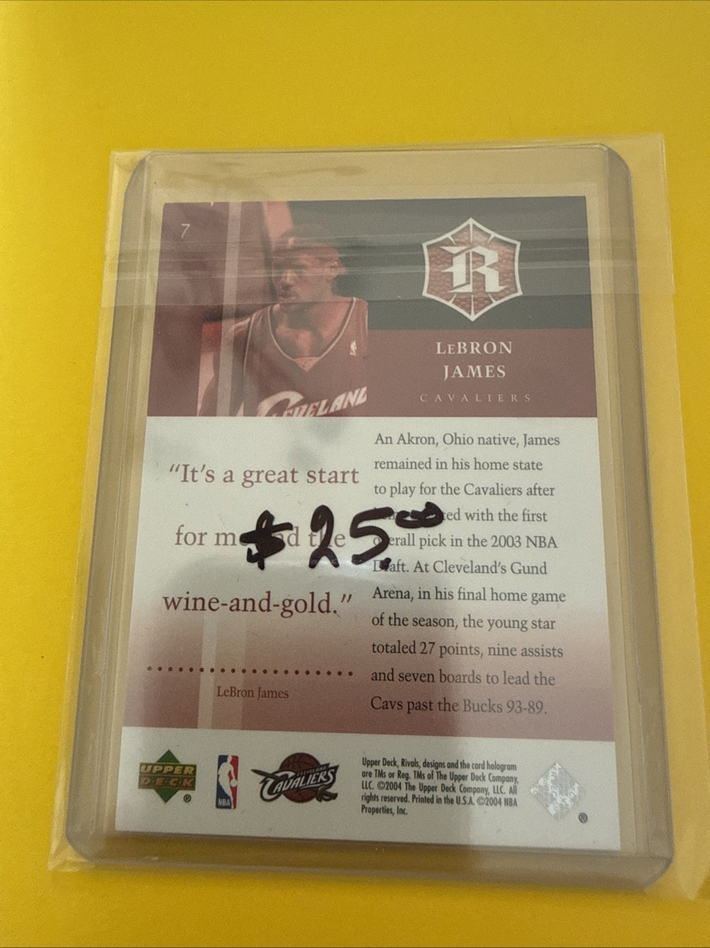 LeBron James 2004 UD Rivals - back