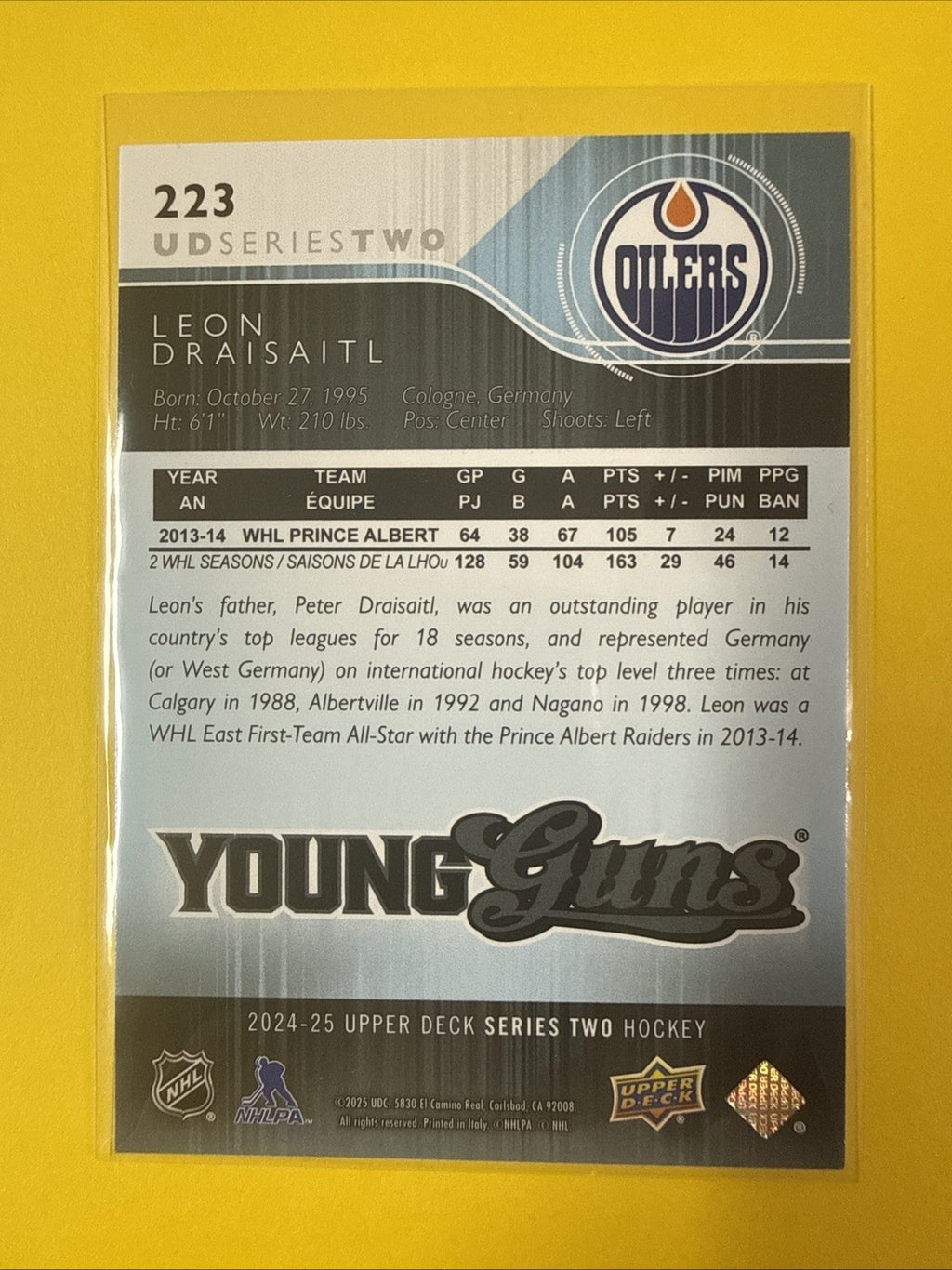 Leon Draisaitl 2024/25 UD Young Guns Card - back