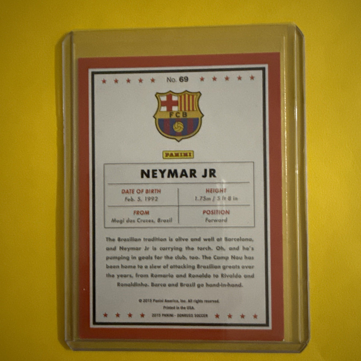 Neymar Jr 2015 Donruss Soccer Card - back
