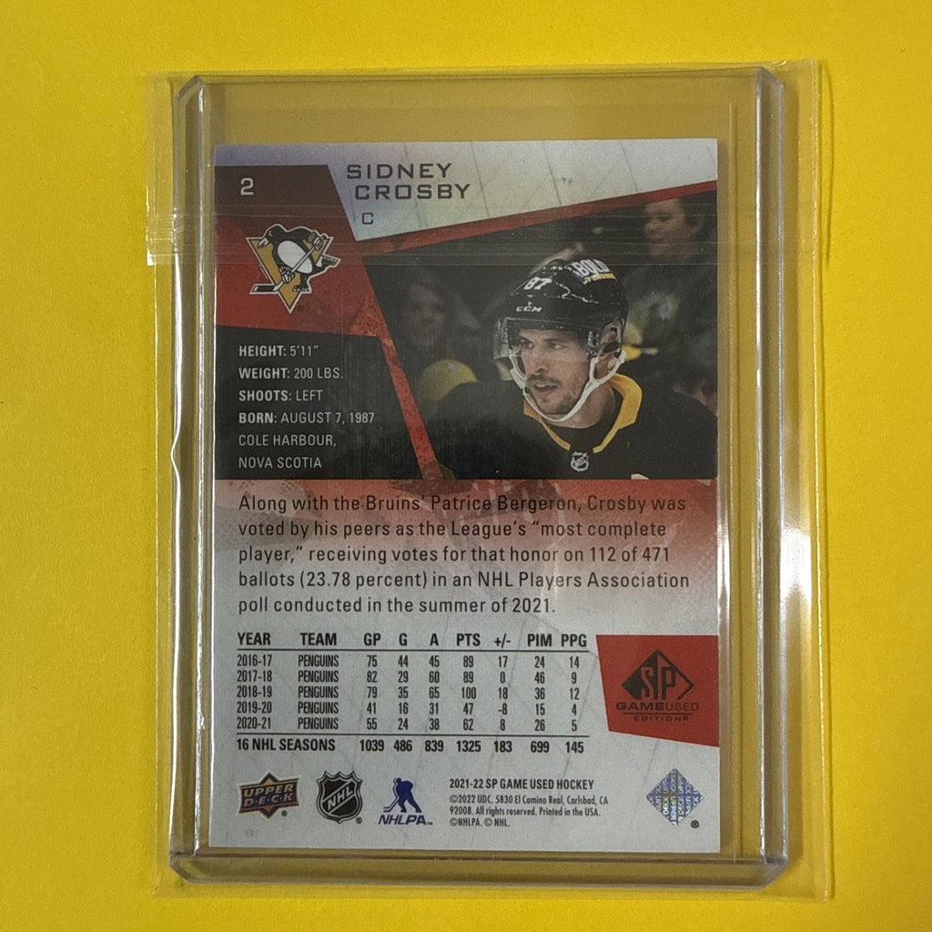 Sidney Crosby 2021/22 SP Game Used Red Card Out of /205 - back