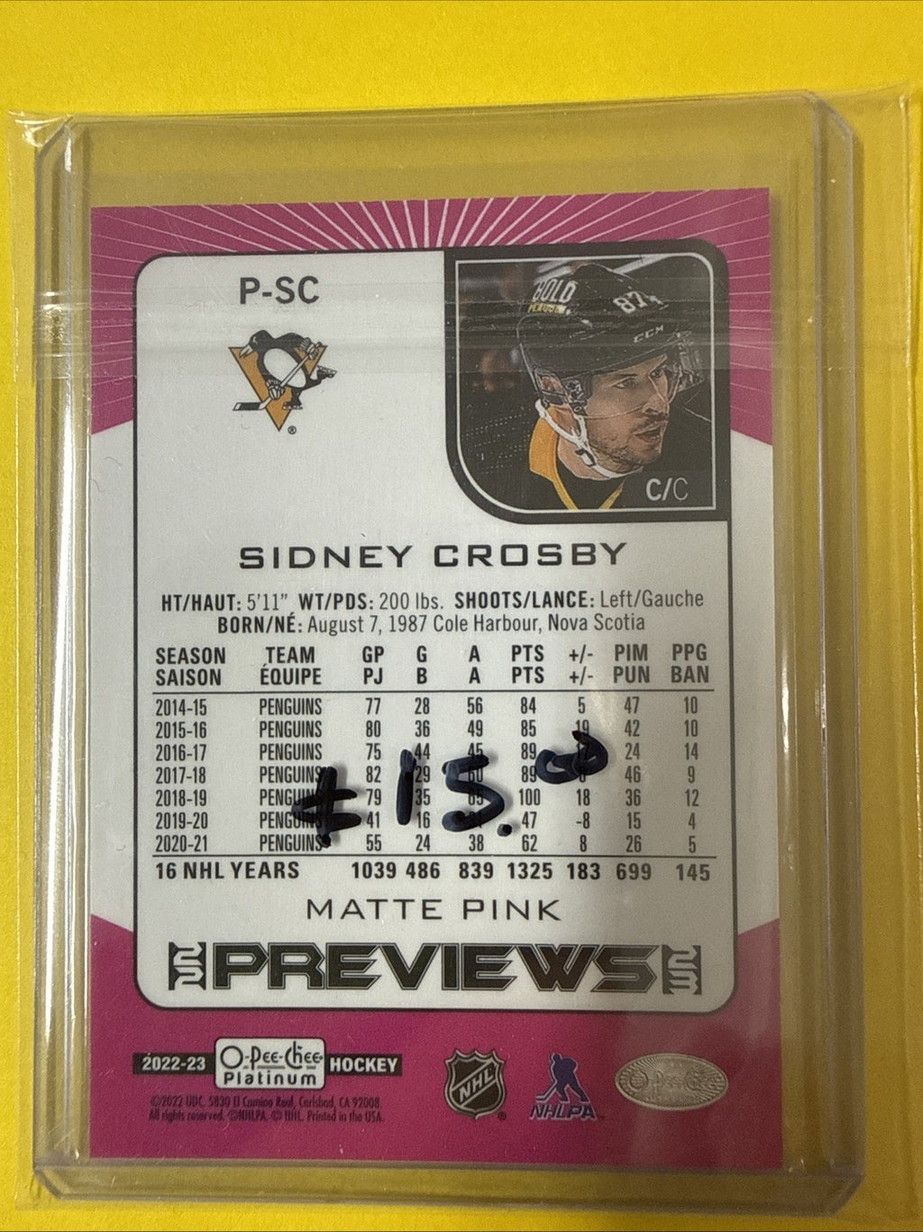 Sidney Crosby 2022/23 Cards - back