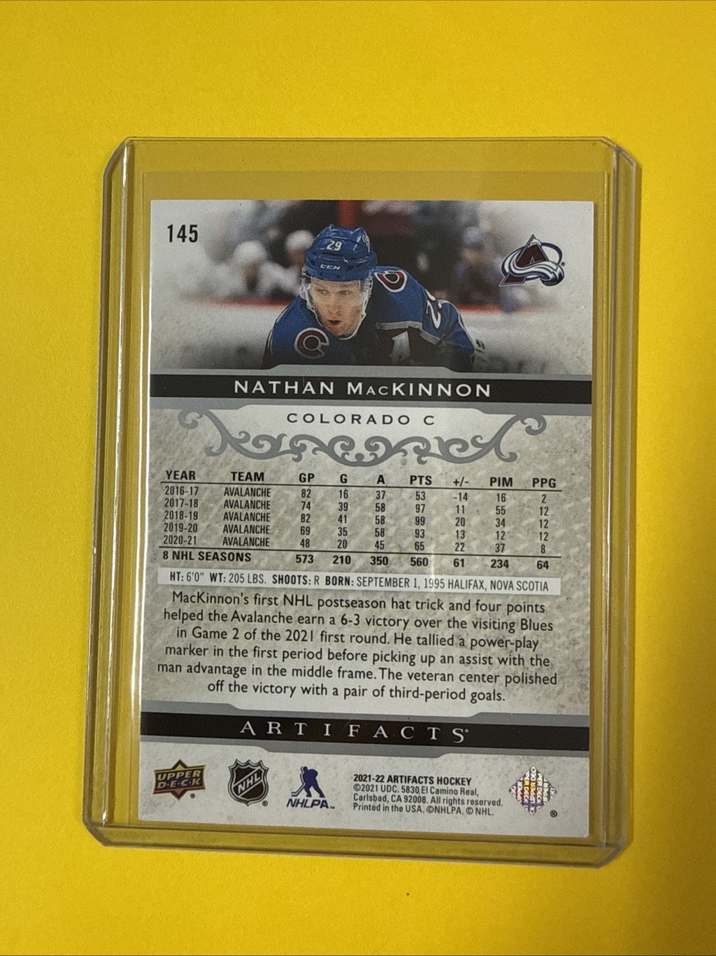Nathan MacKinnon 2021/22 Artifacts 538/599 Card - back