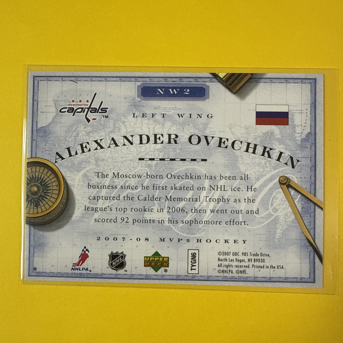 Alex Ovechkin 2007/08 Mvp New World Order Card - back