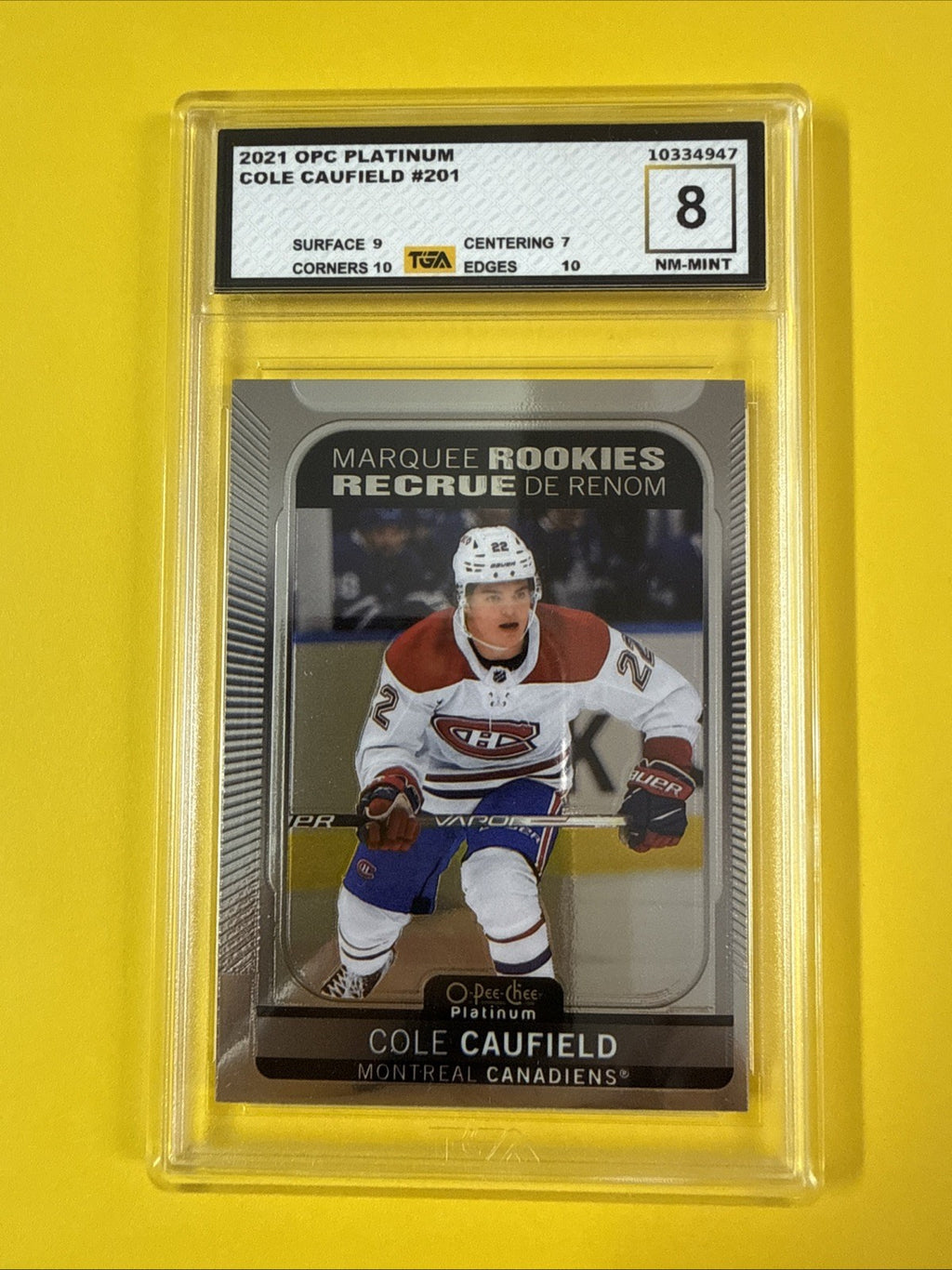 Cole Caufield 2021 O Pee Chee Platinum Rookie Card Graded 8 - front