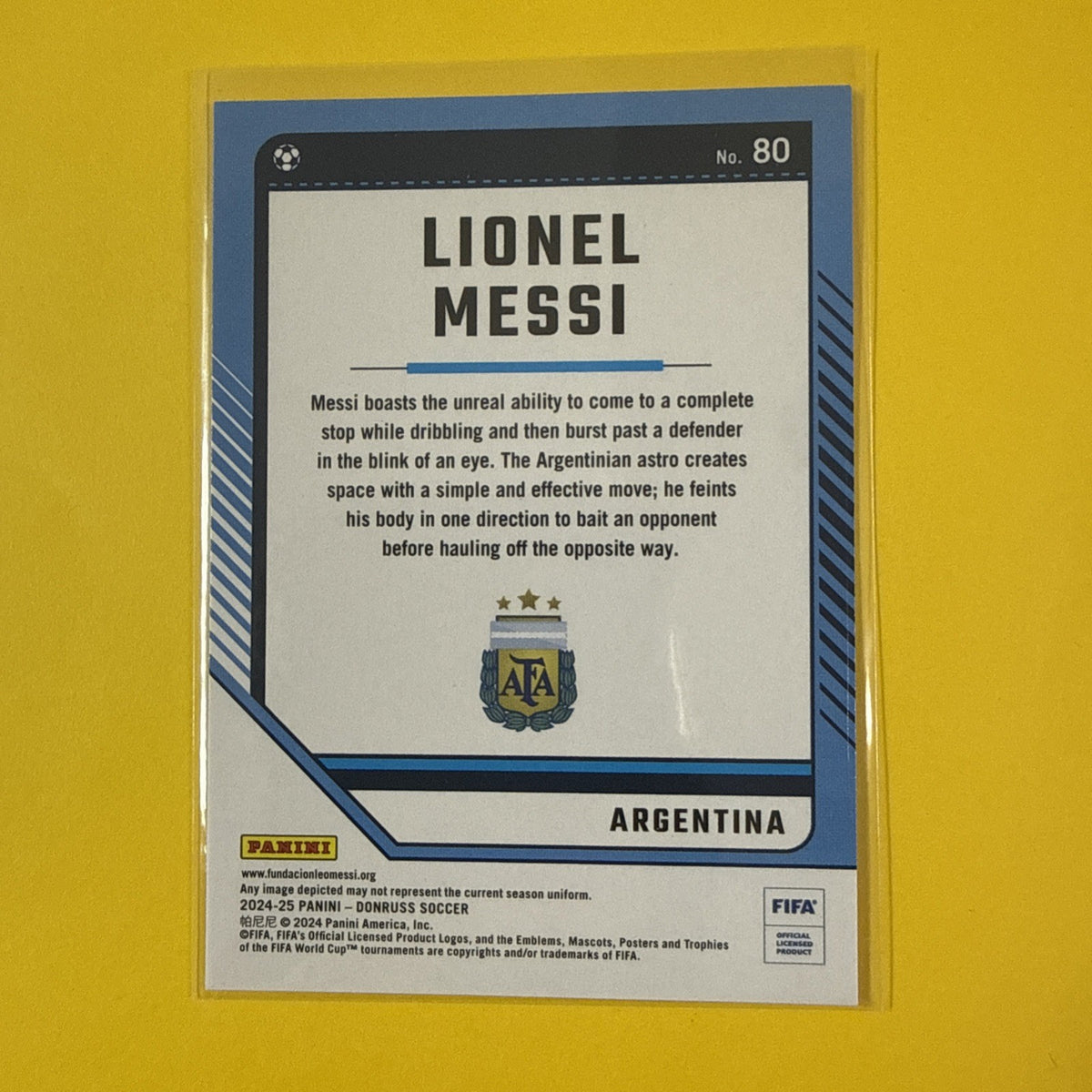 Lionel Messi 2024/25 Panini Donruss Card - back