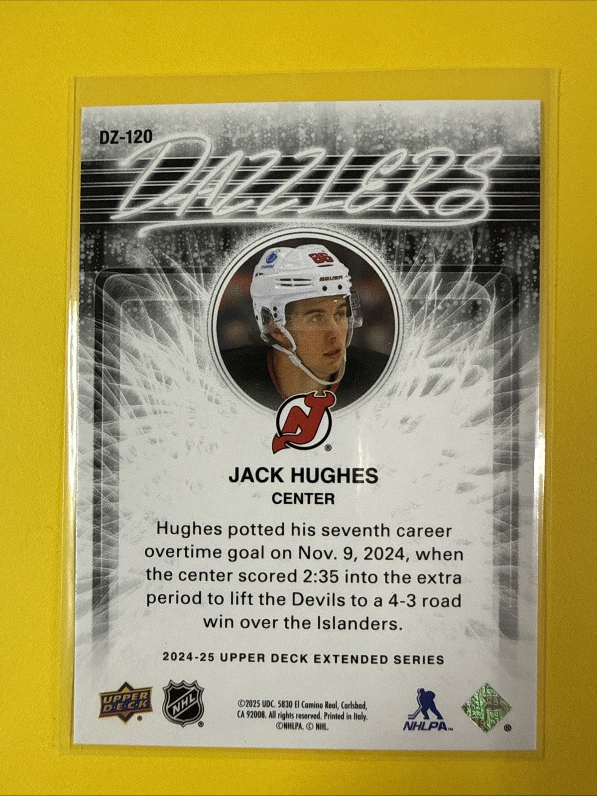 Jack Hughes 2024/25 UD Blue Dazzlers - back