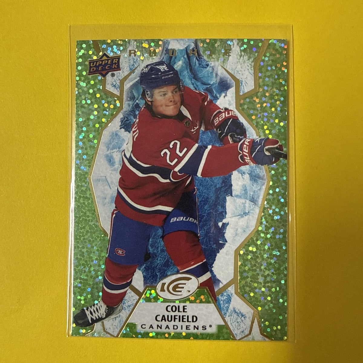 Cole Caufield 2021/22 UD Ice Emerald Green Rookie Card - front
