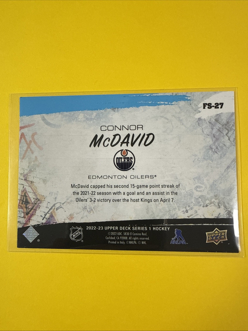 Connor McDavid 2022/23 UD Free Styles Card - back