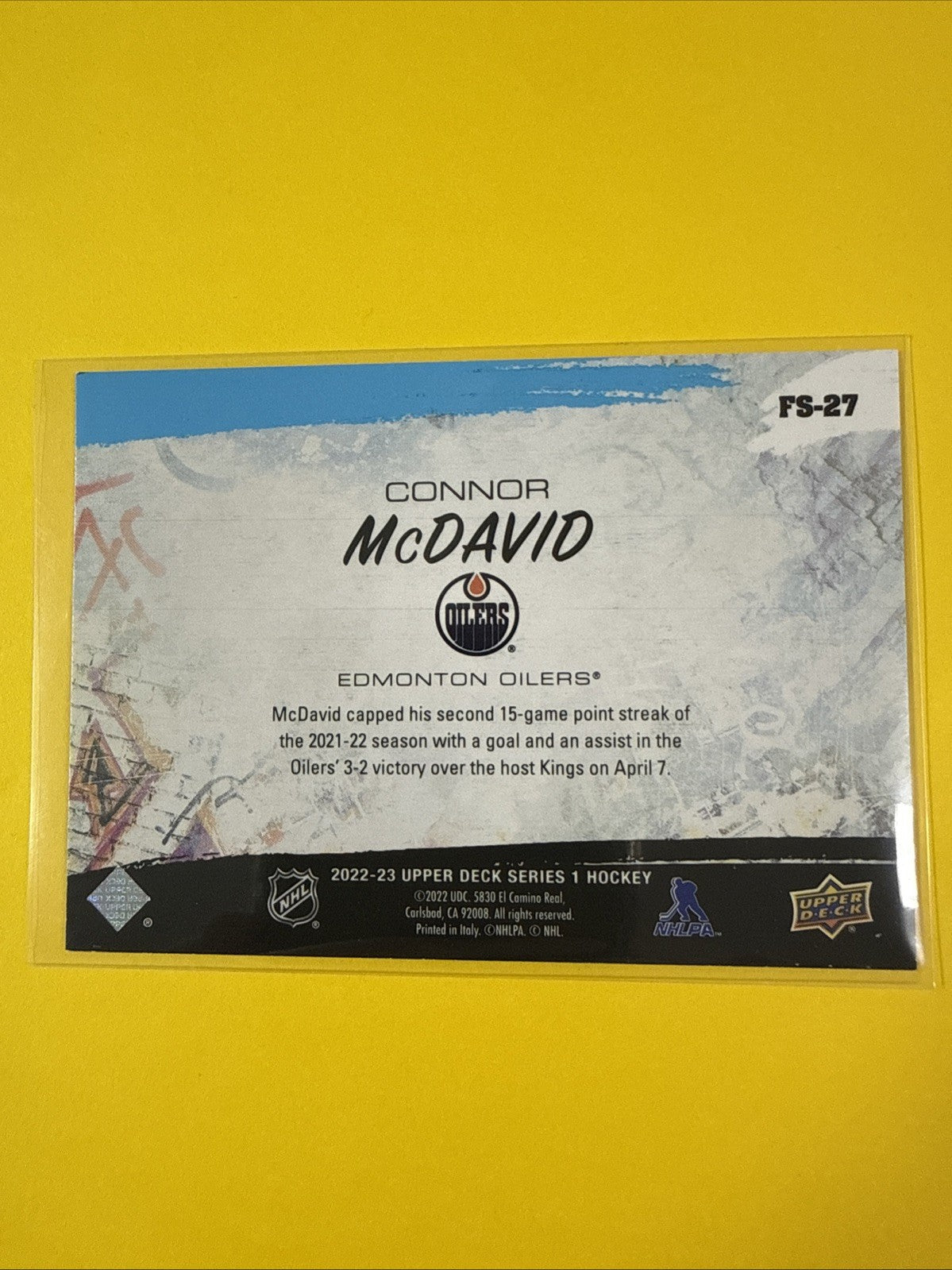 Connor McDavid 2022/23 UD Free Styles Card - back