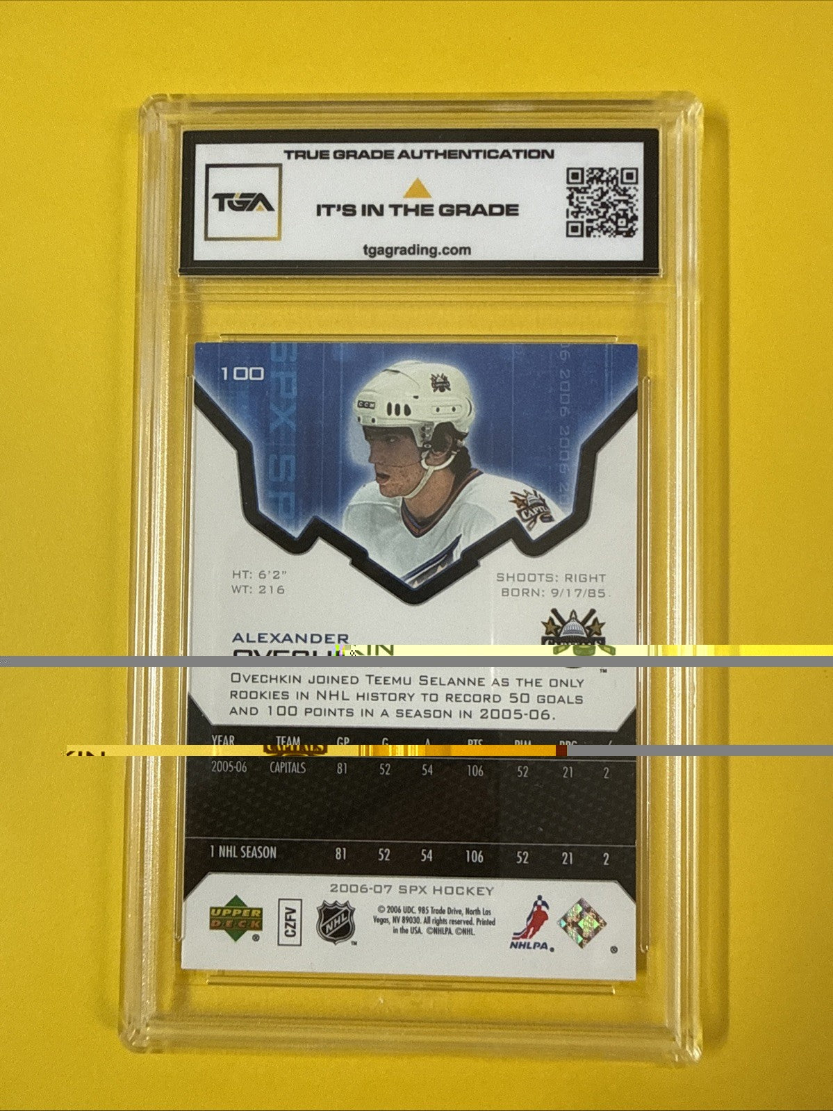 Alex Ovechkin 2006 UD SPx Card Graded 7.5 - back