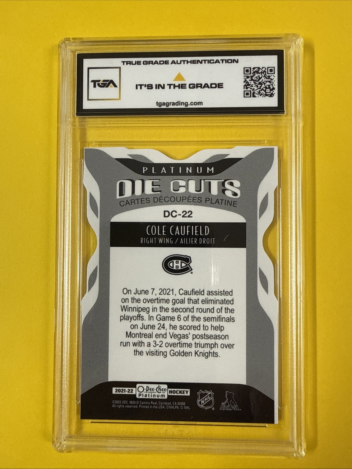 Cole Caufield 2021 O Pee Chee Platinum Die Cut Rookie Card Graded 9 - back