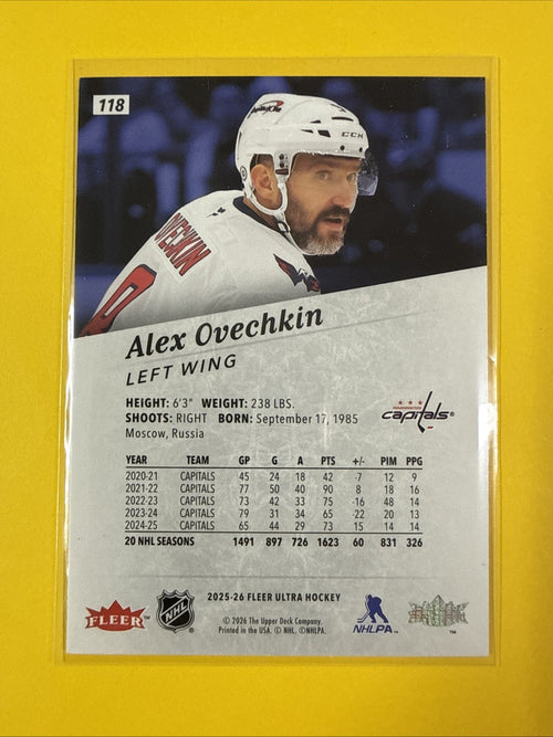 Alex Ovechkin . 2025/26 Fleer Ultra Card - back