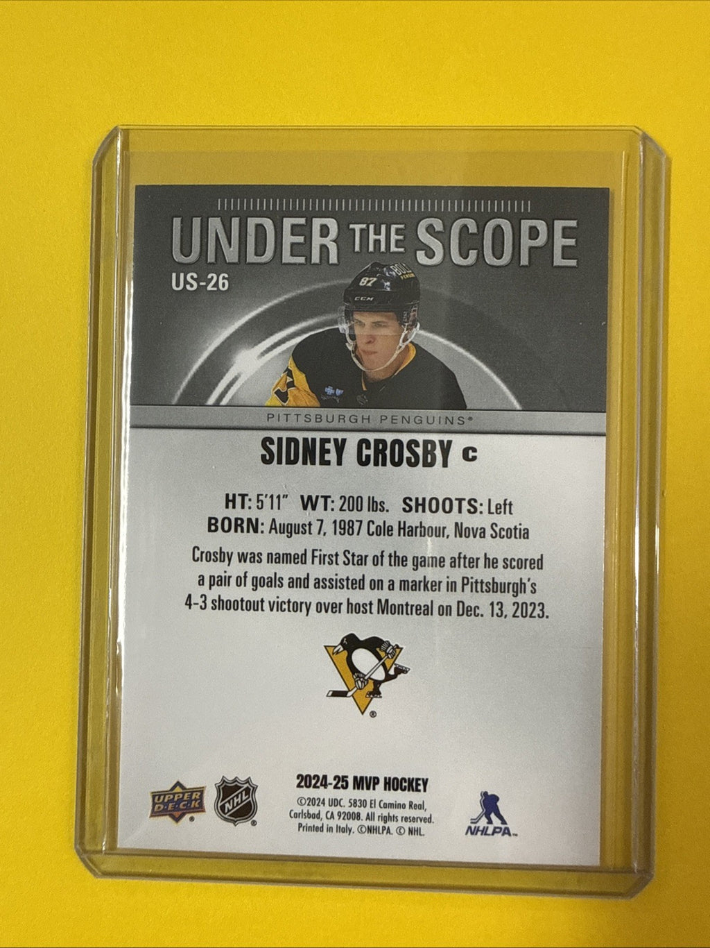 Sidney Crosby 2024/25 Mvp Under Scope Card - back