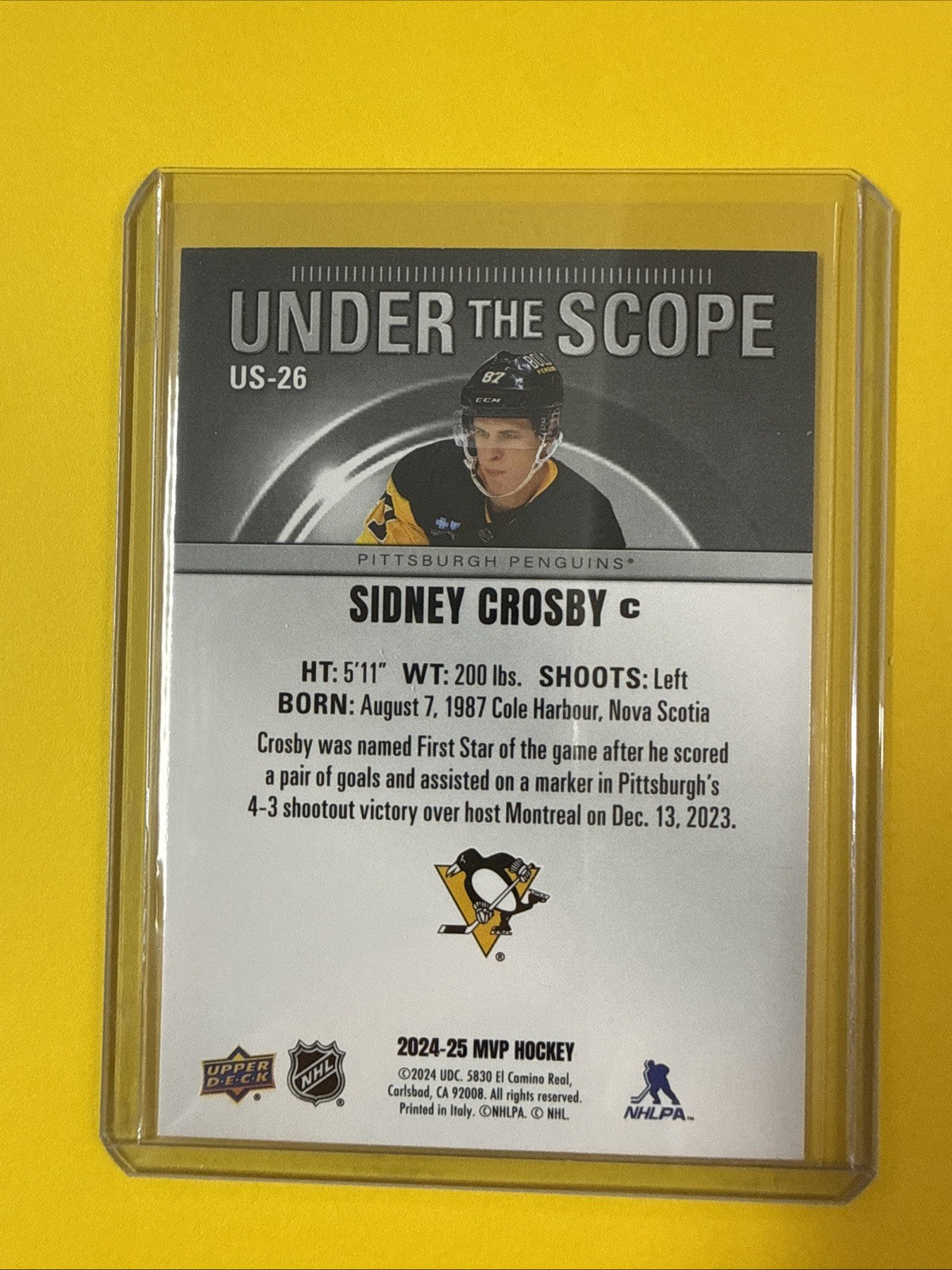Sidney Crosby 2024/25 Mvp Under Scope Card - back