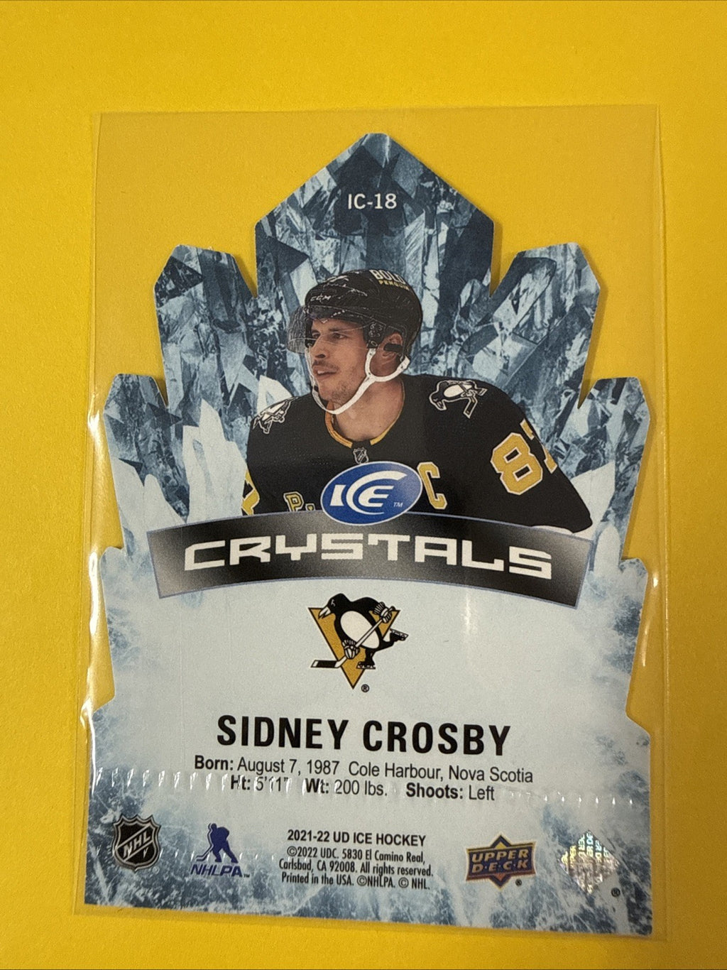 Sidney Crosby 2021/22 UD Ice Crystals Card - back