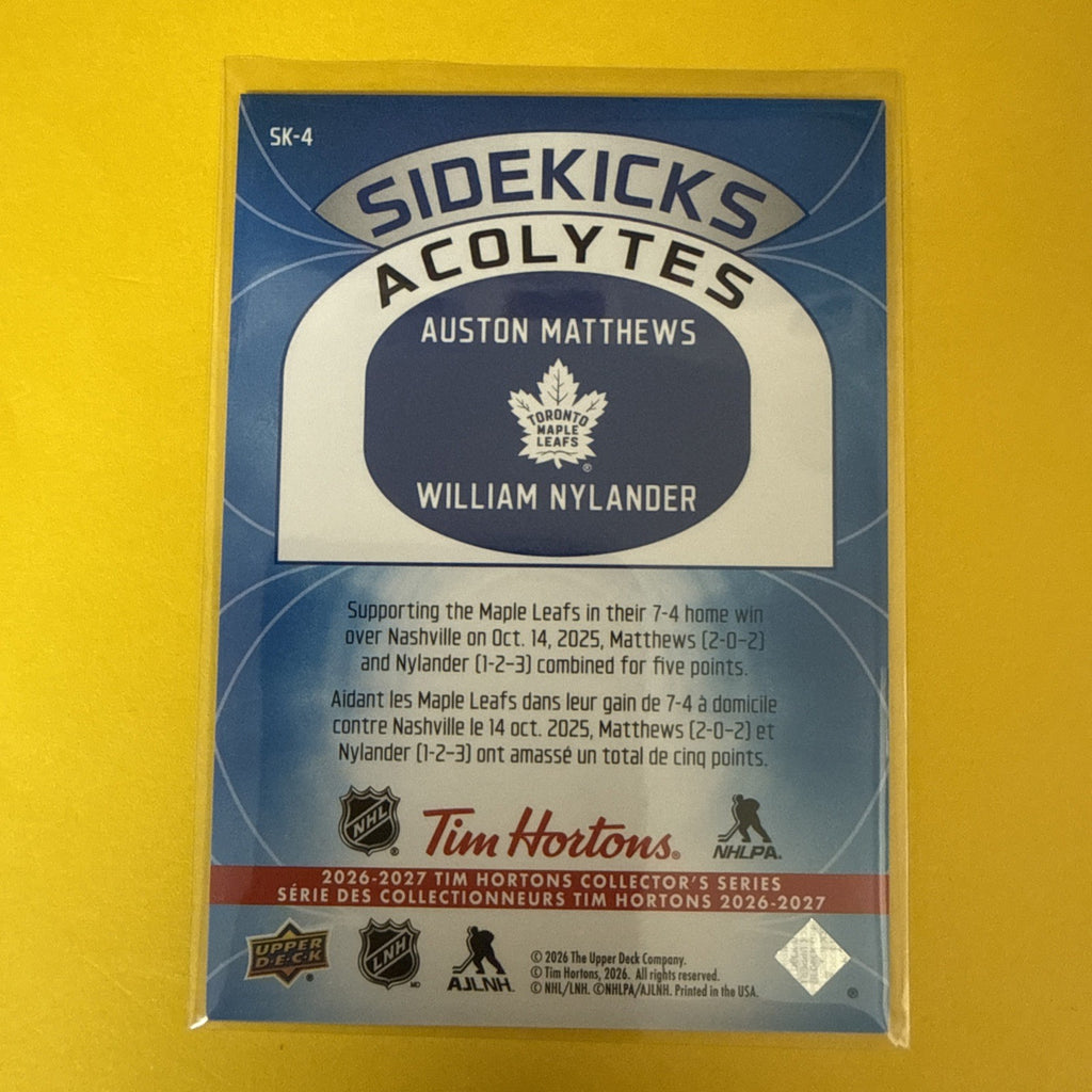 Auston Matthews/william Nylander 26/27 Tim Hortons Card Sidekicks Acolytes - back