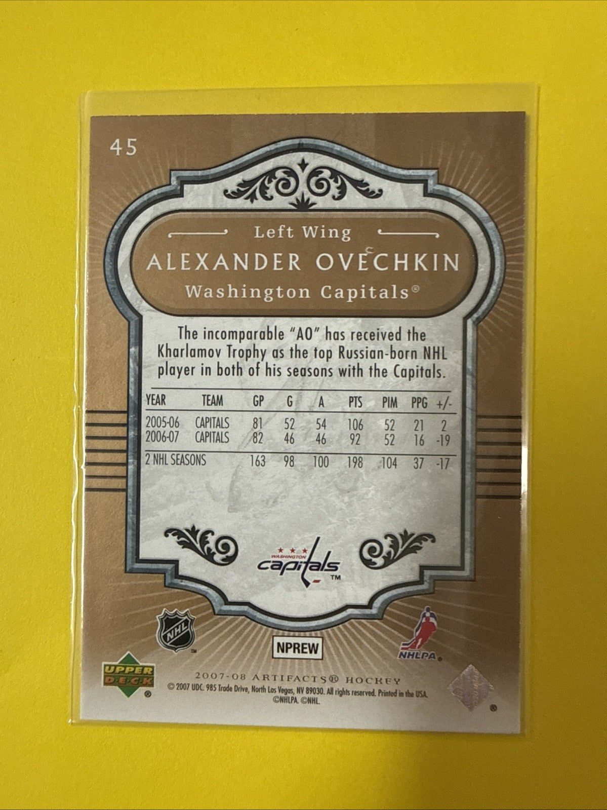 Alexander Ovechkin 2007 Card - back