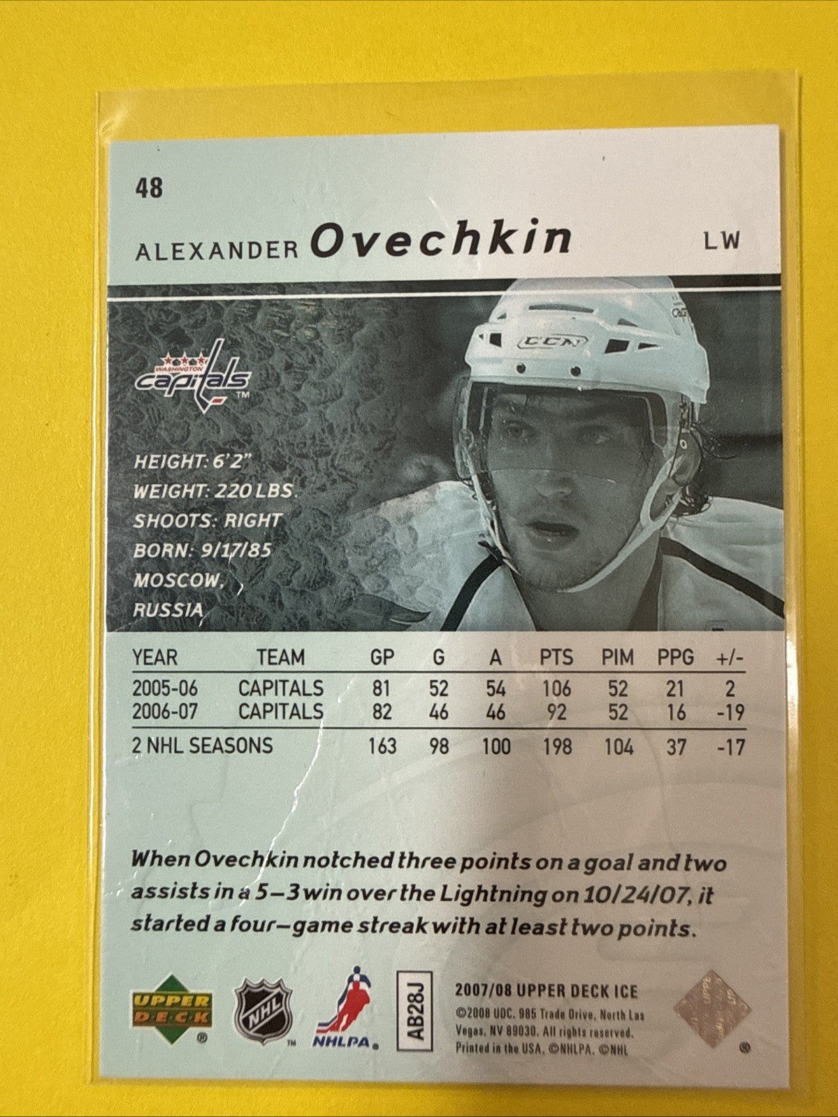 Alexander Ovechkin 2007 Card - back