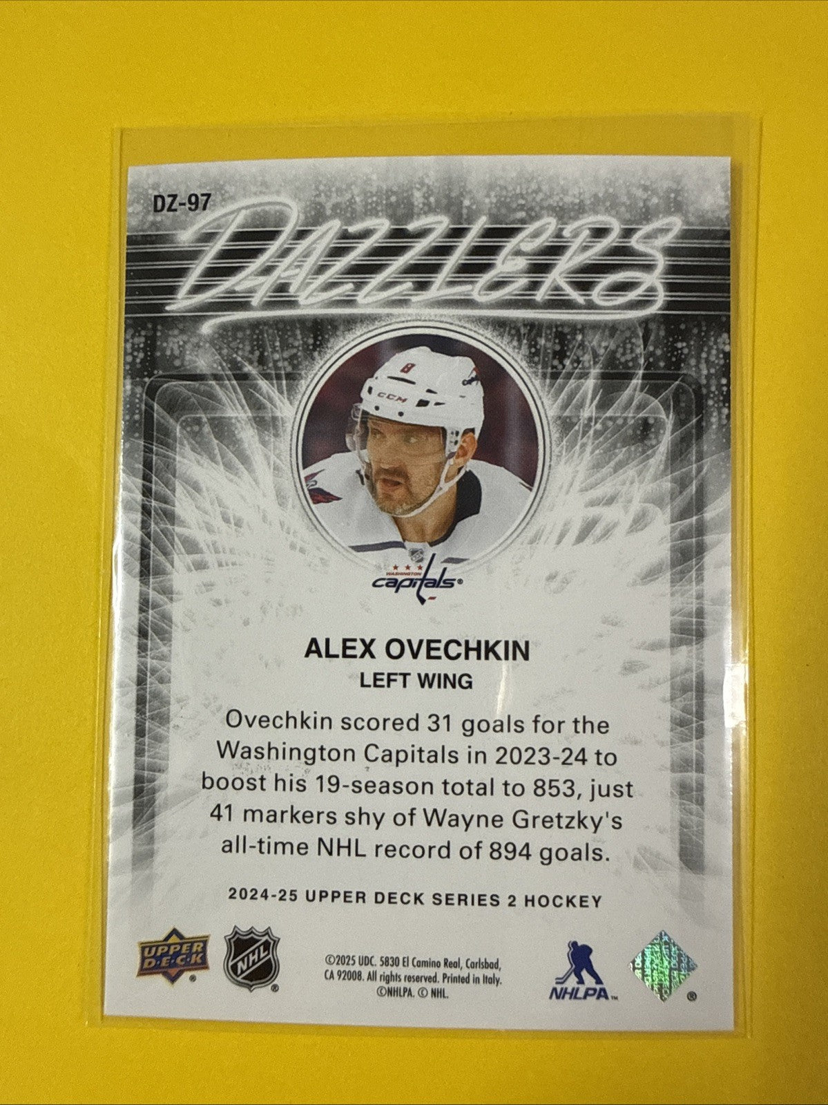 Alex Ovechkin 2024/25 UD Orange Dazzlers Card - back