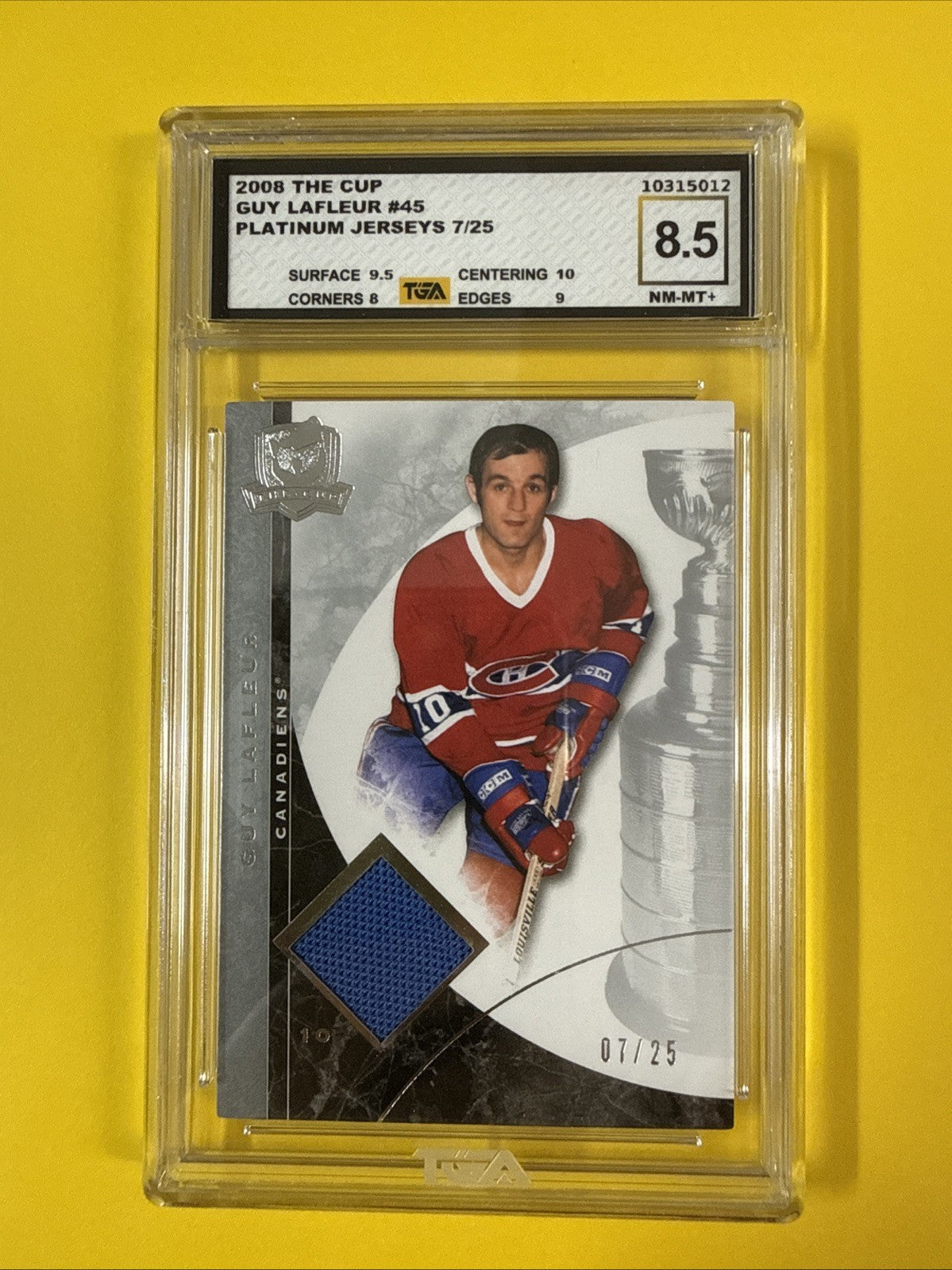 Guy Lafleur 2008 Thé Cup Jersey Patch Card 7/25 Graded 8.5 - front