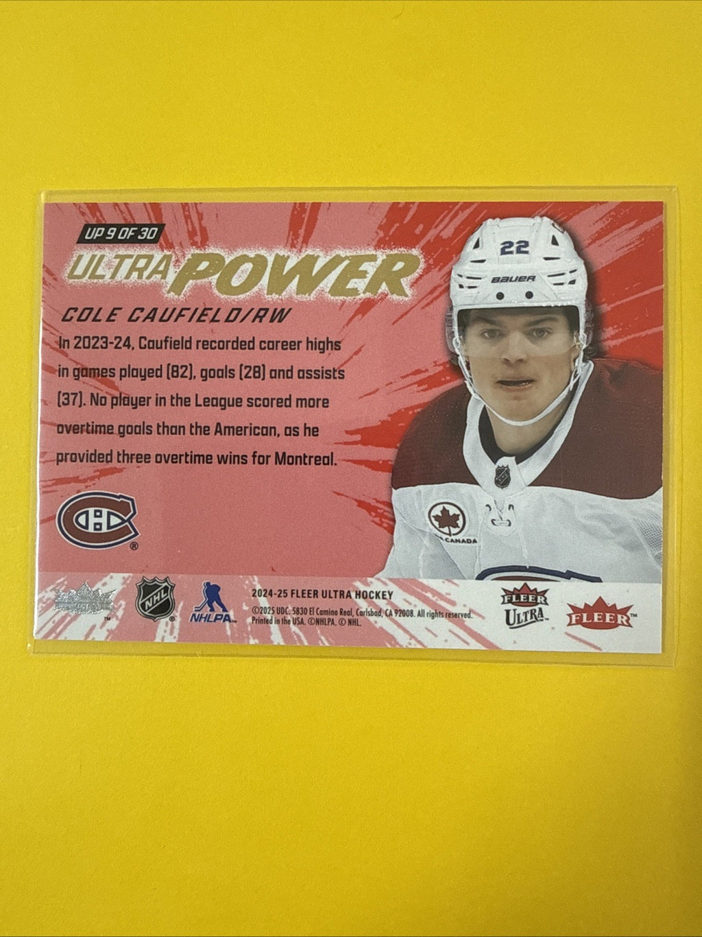 Cole Caufield 2024/25 Fleer Ultra Power Red Card - back