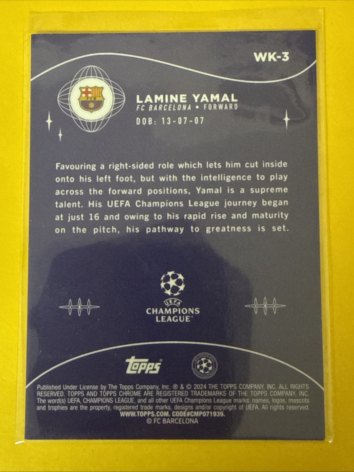 Lamine Yamal 2024 Topps Chrome Wonderkids Card - back