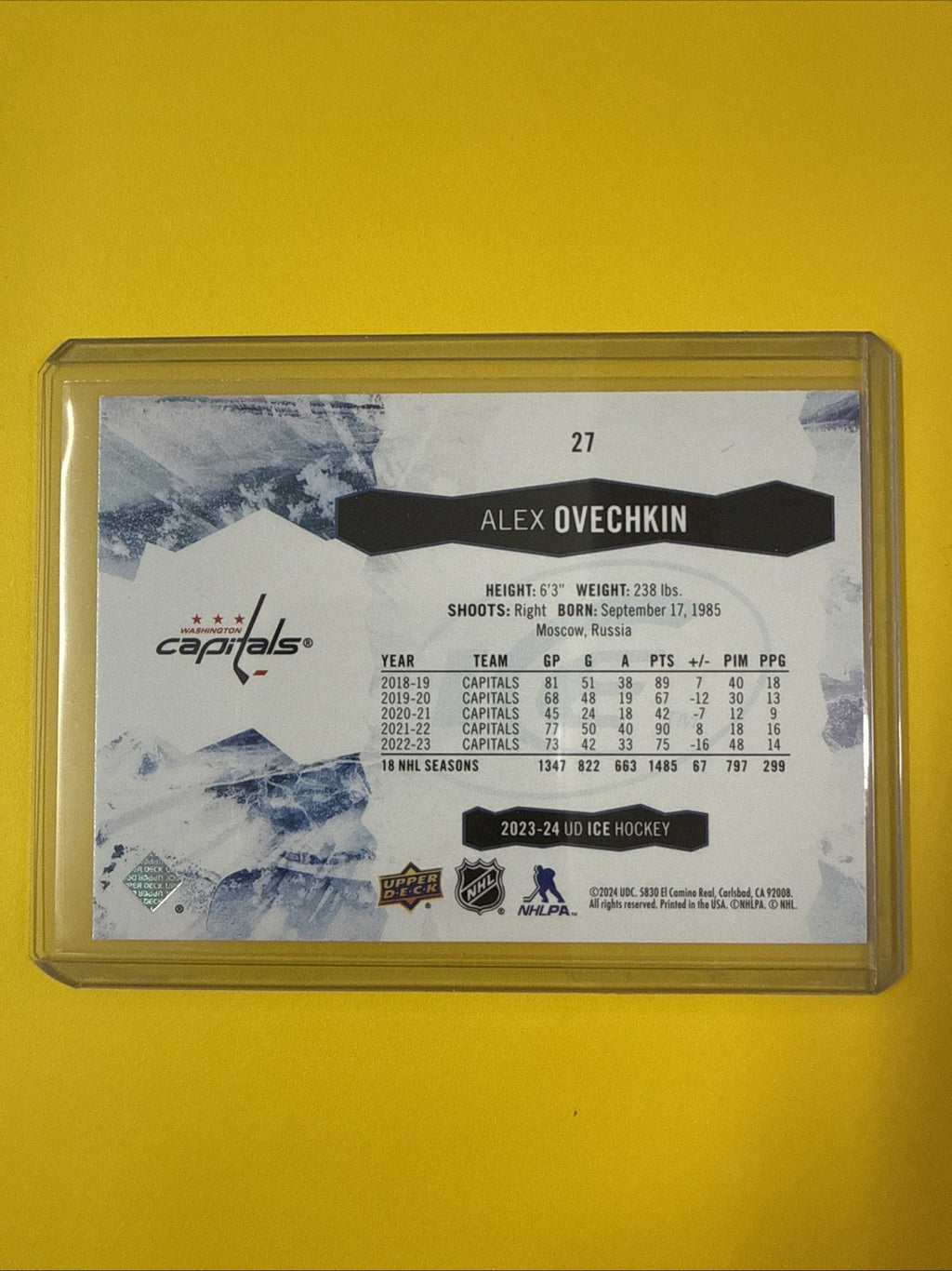 Alex Ovechkin 2023/24 UD Ice Purple Card - back
