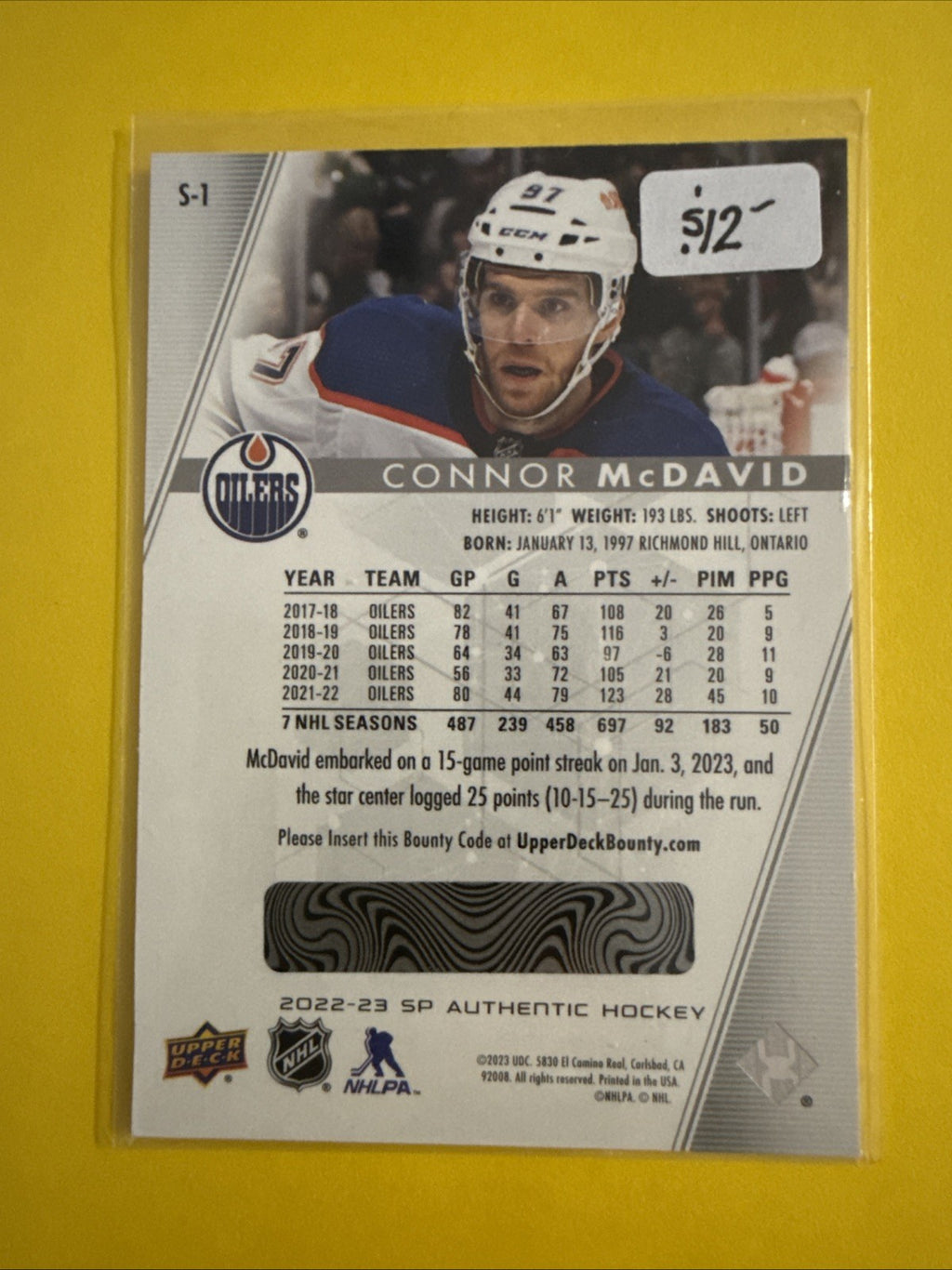 Connor McDavid 2024/25 SP Authentic Spectrum FX Card - back