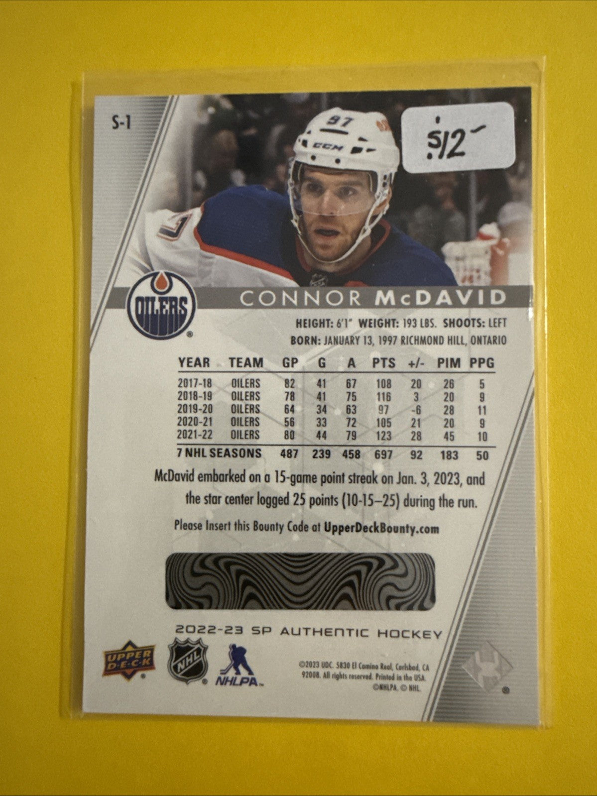Connor McDavid 2024/25 SP Authentic Spectrum FX Card - back