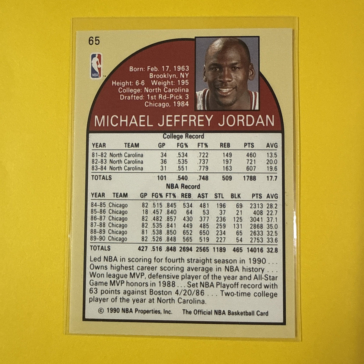 1990-91 NBA Hoops - All-Star Game Michael Jordan #65 - back