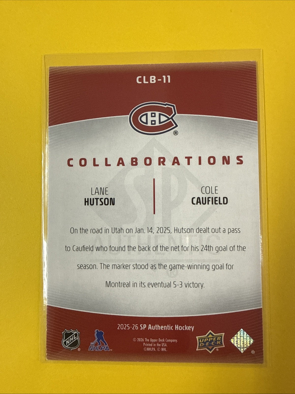 Lane Hutson /cole Caufield 2025/26 SP Authentic Collaborations Card - back