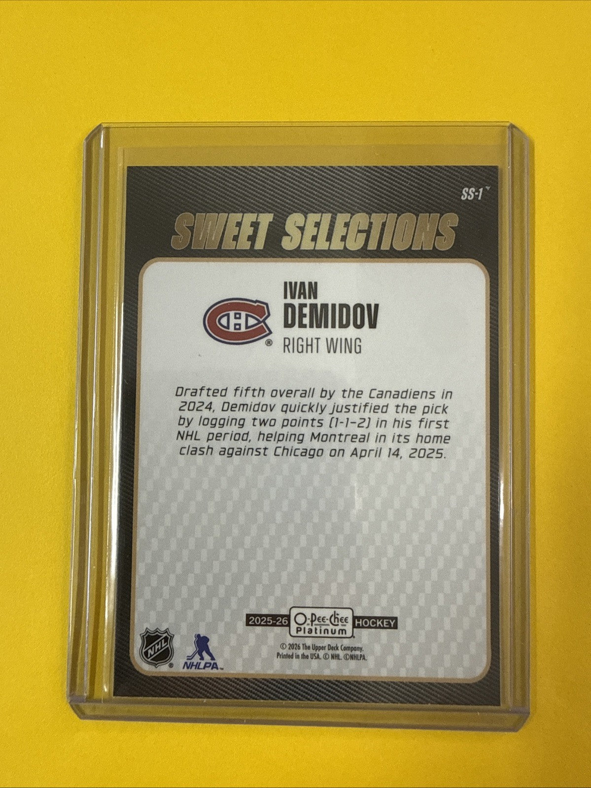 Ivan Demidov 2025/26 O Pee Chee Platinum Sweet Selections Rookie Card - back