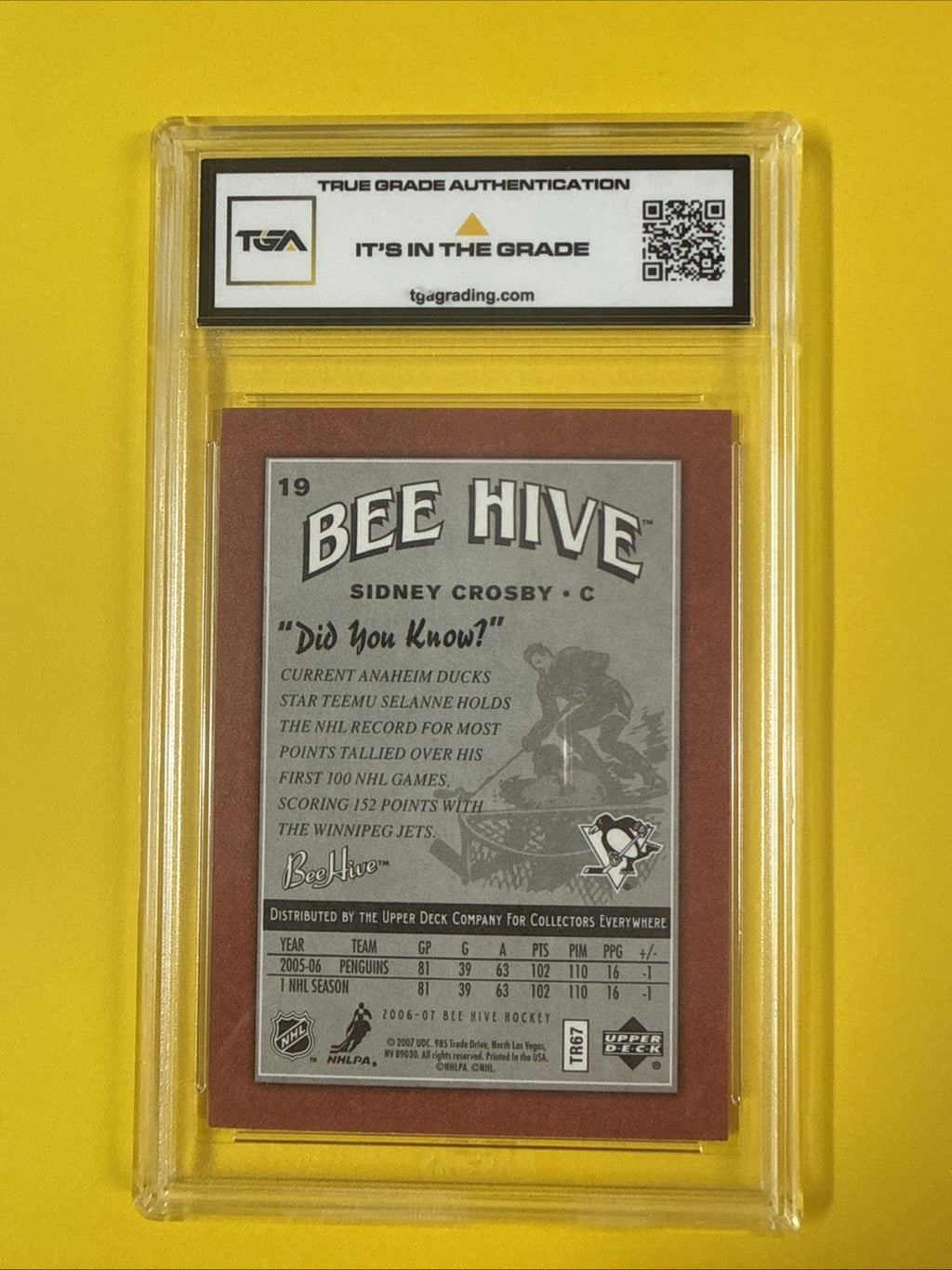 Sidney Crosby 2006 Bée Hive Red Facsimile Autograph Card Graded 8 - back