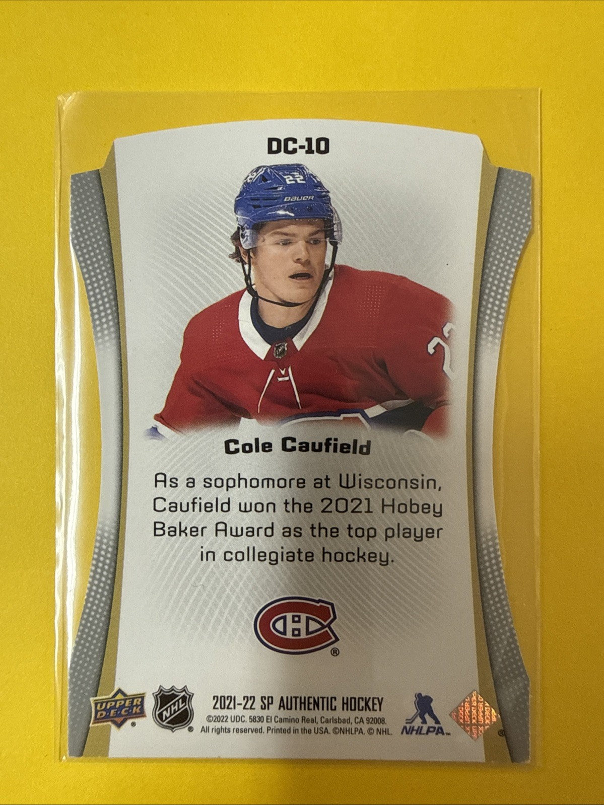 Cole Caufield 2021/22 SP Authentic Die Cut Rookie Card - back