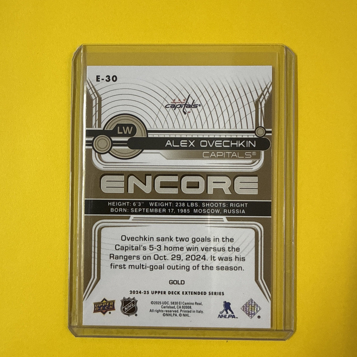Alex Ovechkin 2024/25 UD Encore Gold Card - back