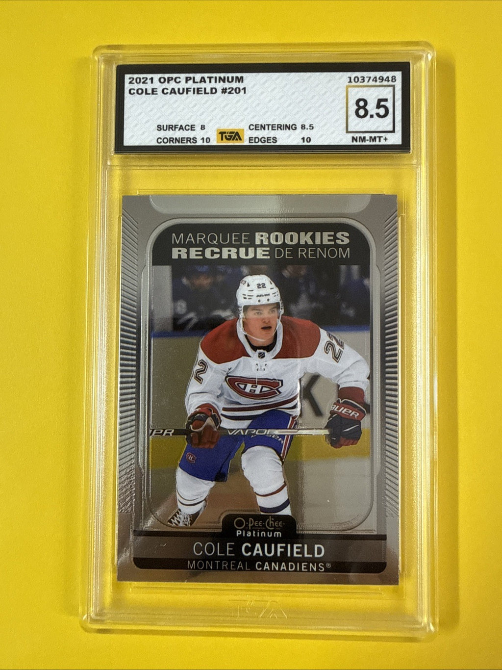 Cole Caufield 2021 O Pee Chee Platinum Rookie Card Graded 8.5 - front