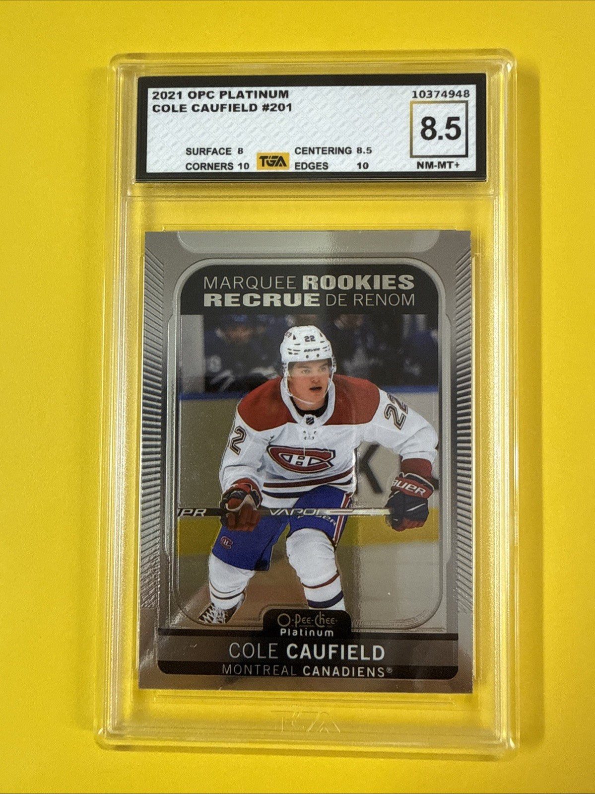 Cole Caufield 2021 O Pee Chee Platinum Rookie Card Graded 8.5 - front