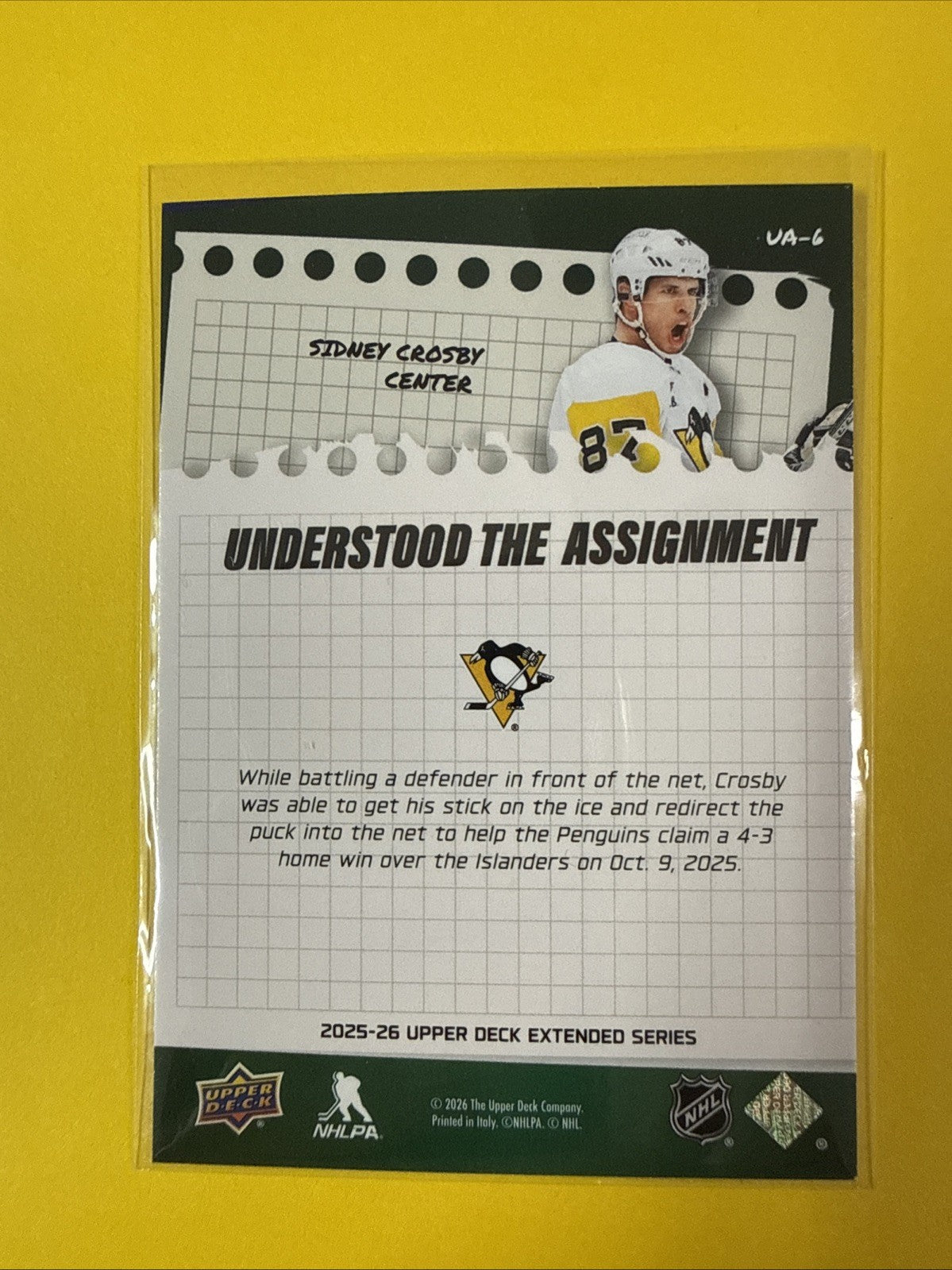 Sidney Crosby 2025/26 UD Extended Series Card - back