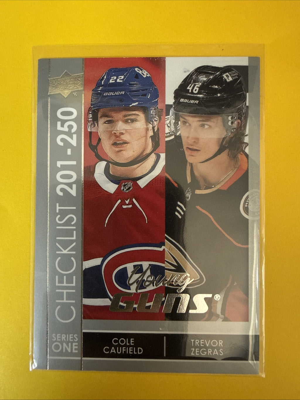 Cole Caufield /trevor Zegras 2021/22 UD Young Guns Checklist Card - front