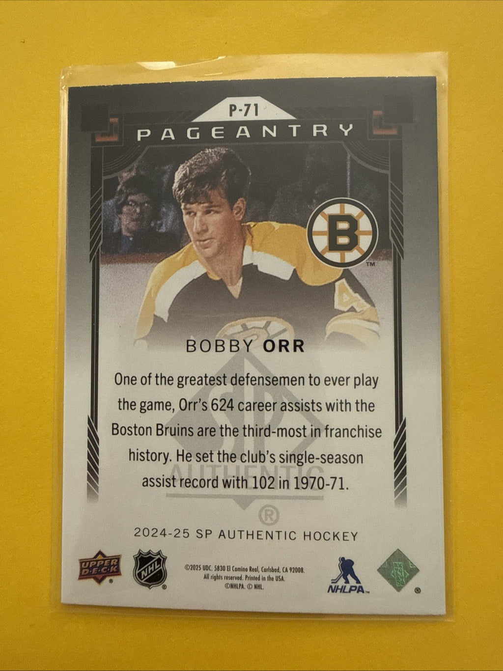 Bobby Orr 2024/25 SP Authentic Pageantry Red Border Card - back