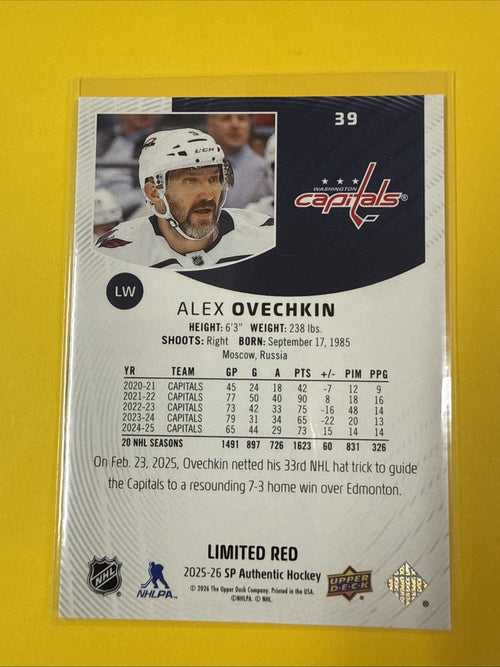 2025-26 UD SP Authentic Limited Red Alex Ovechkin #39 - back