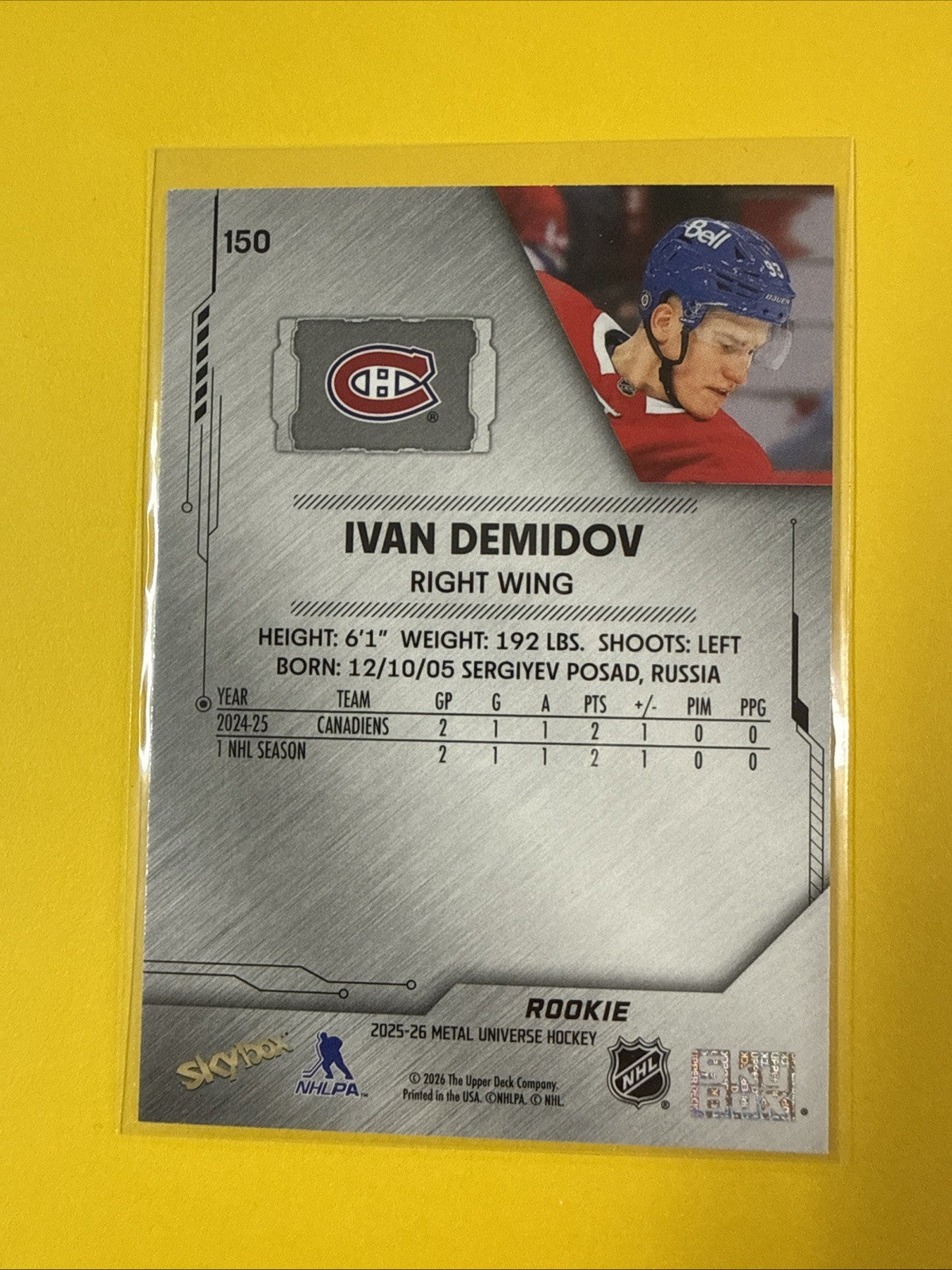 Ivan Demidov 2025/26 Metal Universe Skybox Rookie Card - back