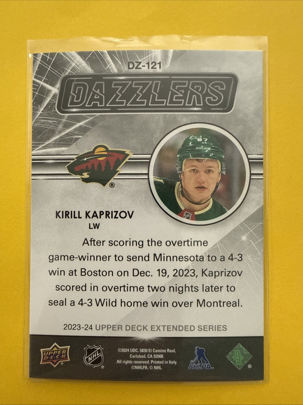 Kirill Kaprizov 2023/24 UD Dazzlers Green Card - back
