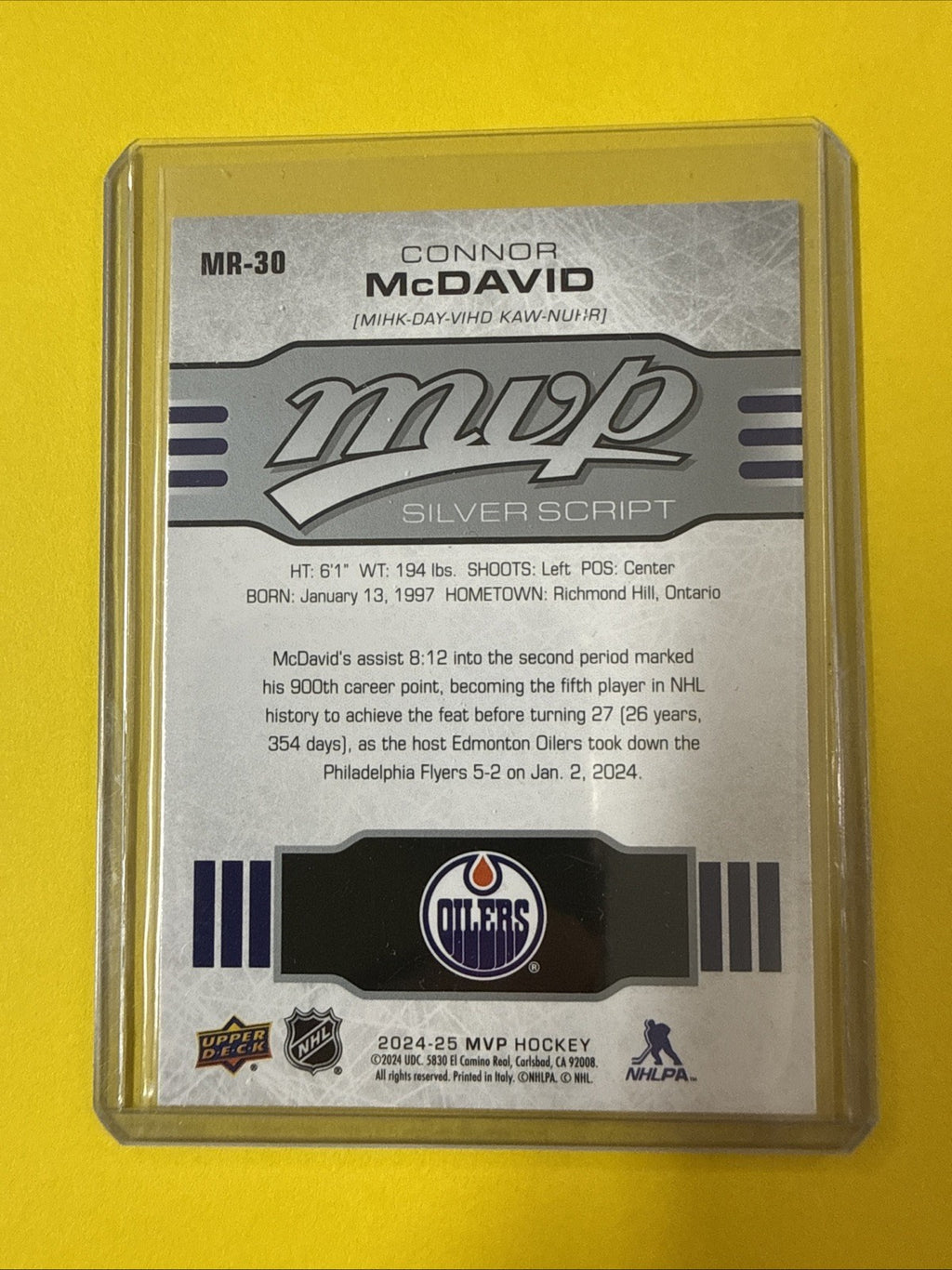Connor McDavid 2024/25 Mvp Silver Script - back
