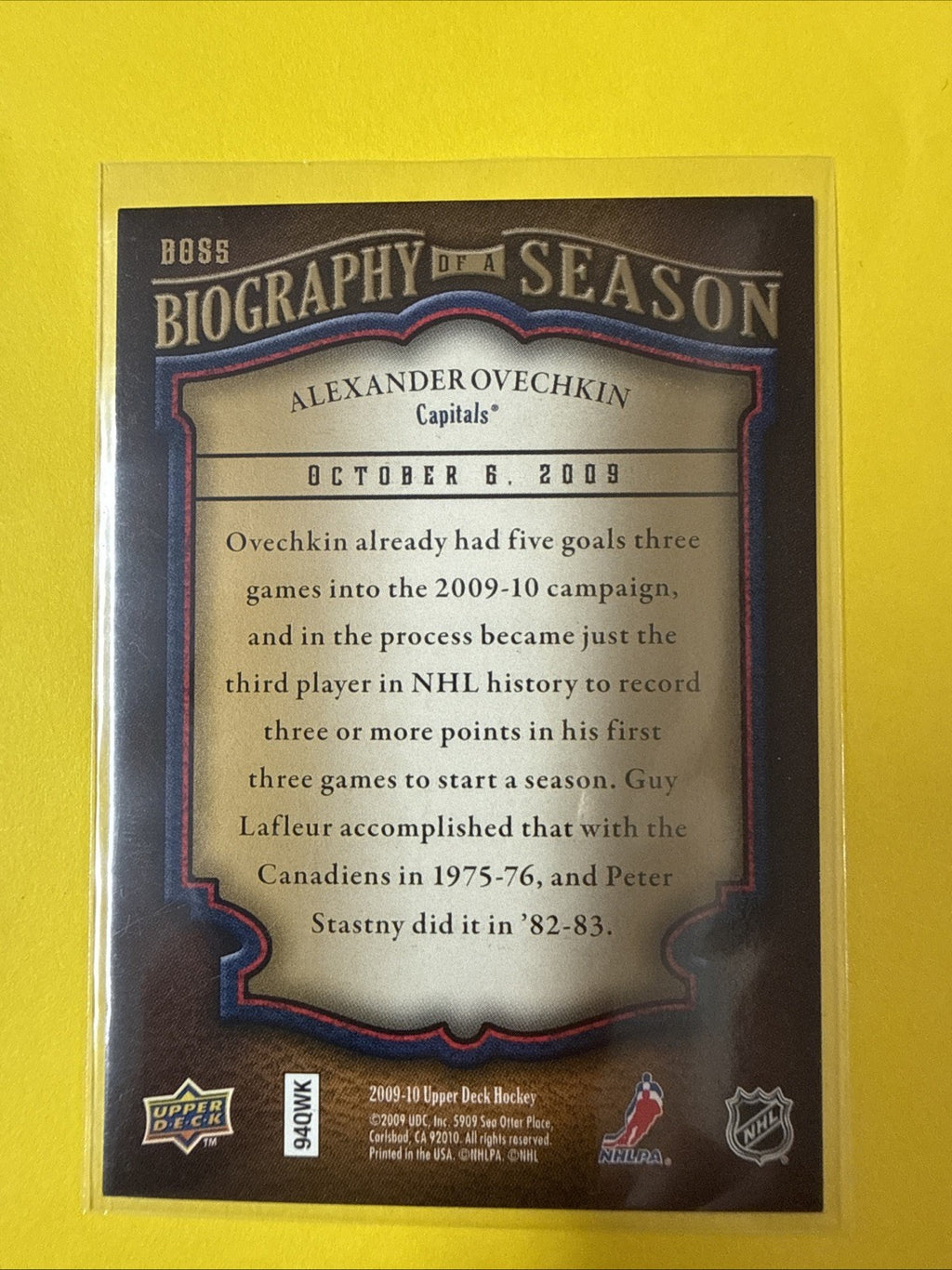 Alexander Ovechkin 2009 Card - back
