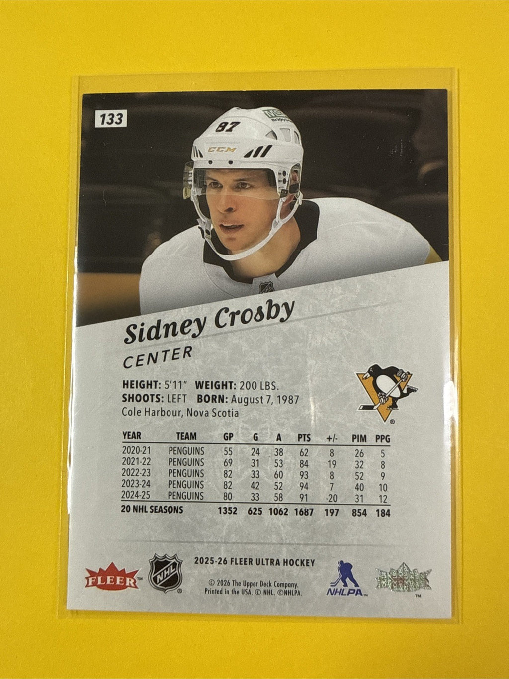 Sidney Crosby 2025/26 Fleer Ultra Card - back