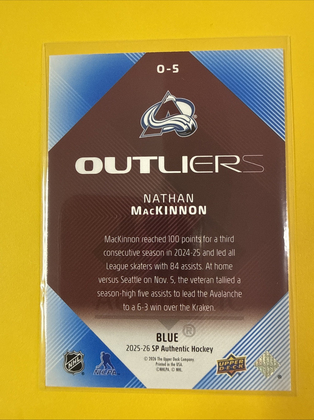 Nathan MacKinnon 2025/26 SP Authentic Outliers Blue Card - back