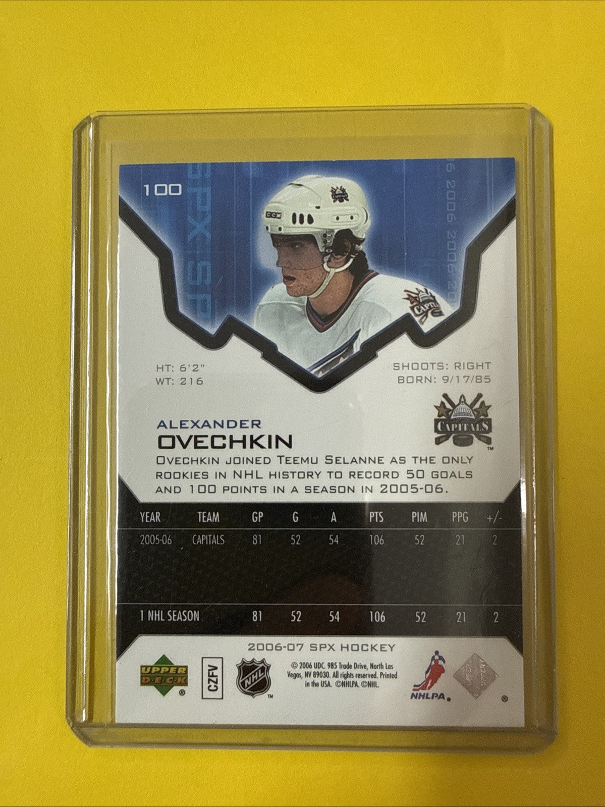 Alexander Ovechkin 2006 Hockey Card - back