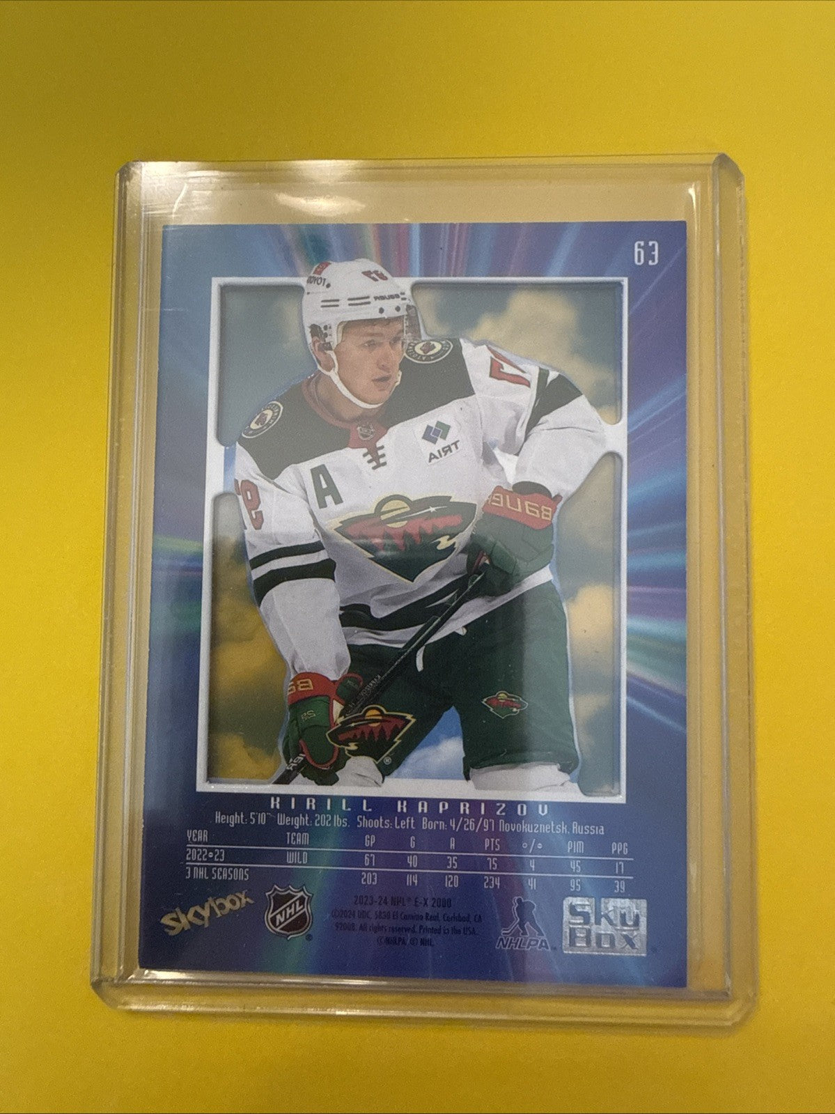 Kirill Kaprizov 2023/24 Skybox EX Card - back